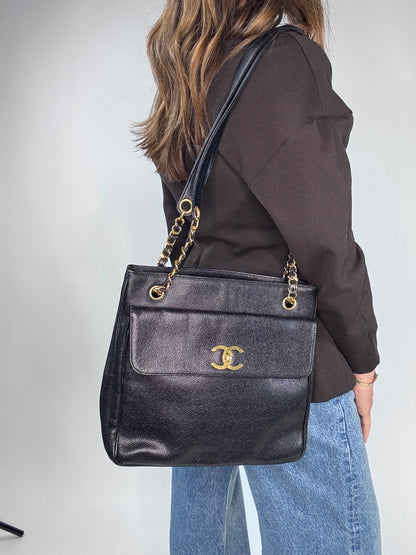Chanel Rare Cocomark Double Sided Tote Caviar Black