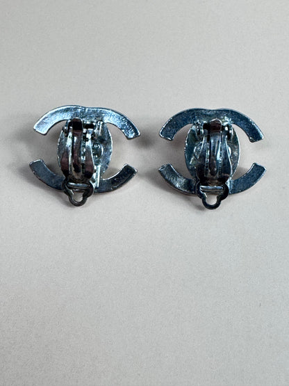 Chanel Vintage Rare Siver Turnlock Earring