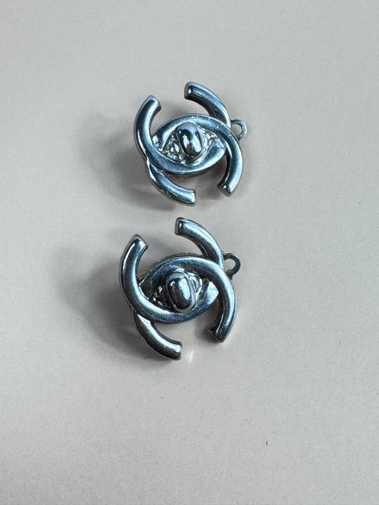 Chanel Vintage Rare Siver Turnlock Earring