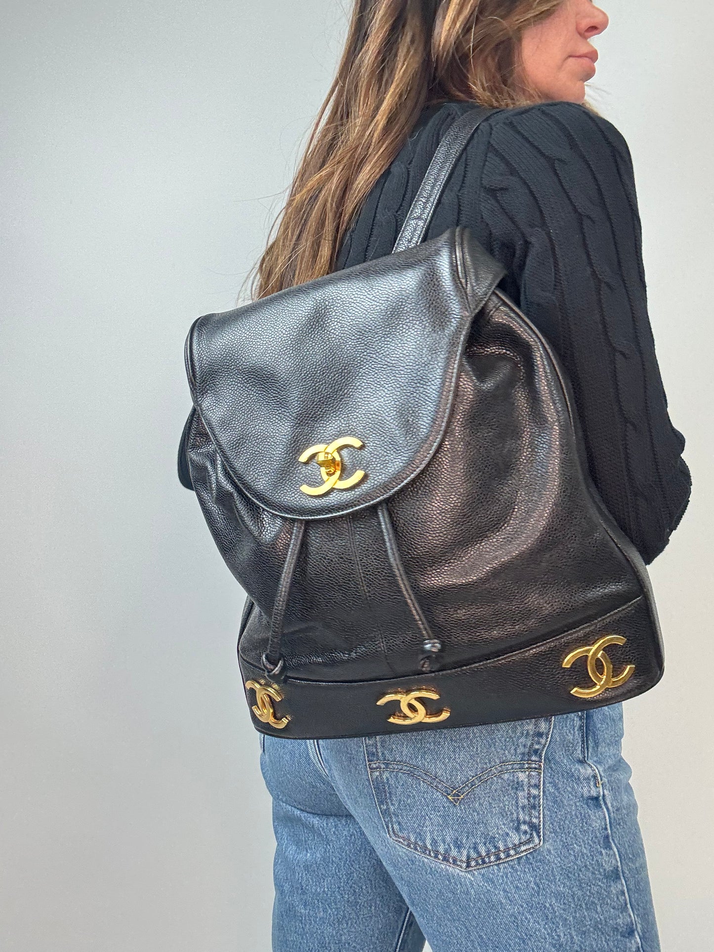 Chanel Vinatge Triple CC Caviar Backpack