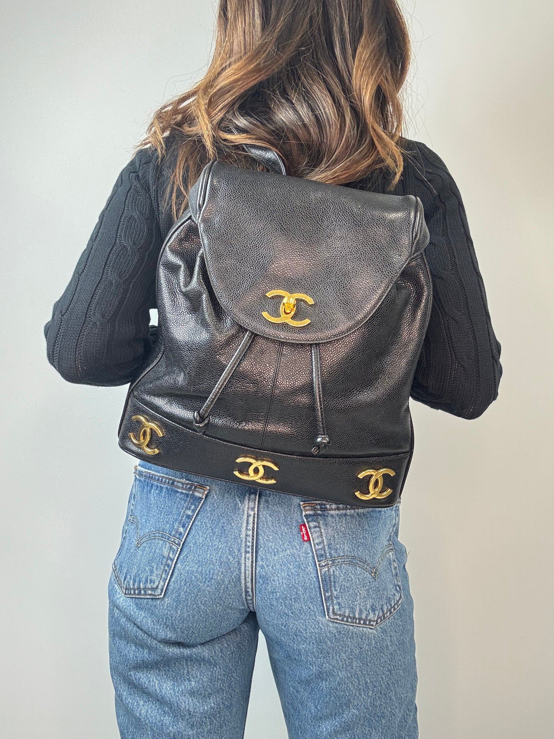 c&c leather backpack Chanel 1997 Black CC Vintage by Misty featuring a hidden firearm pocket and modern design Chanel Vinatge Triple CC Caviar