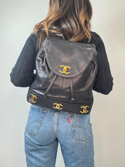 Chanel Vinatge Triple CC Caviar Backpack