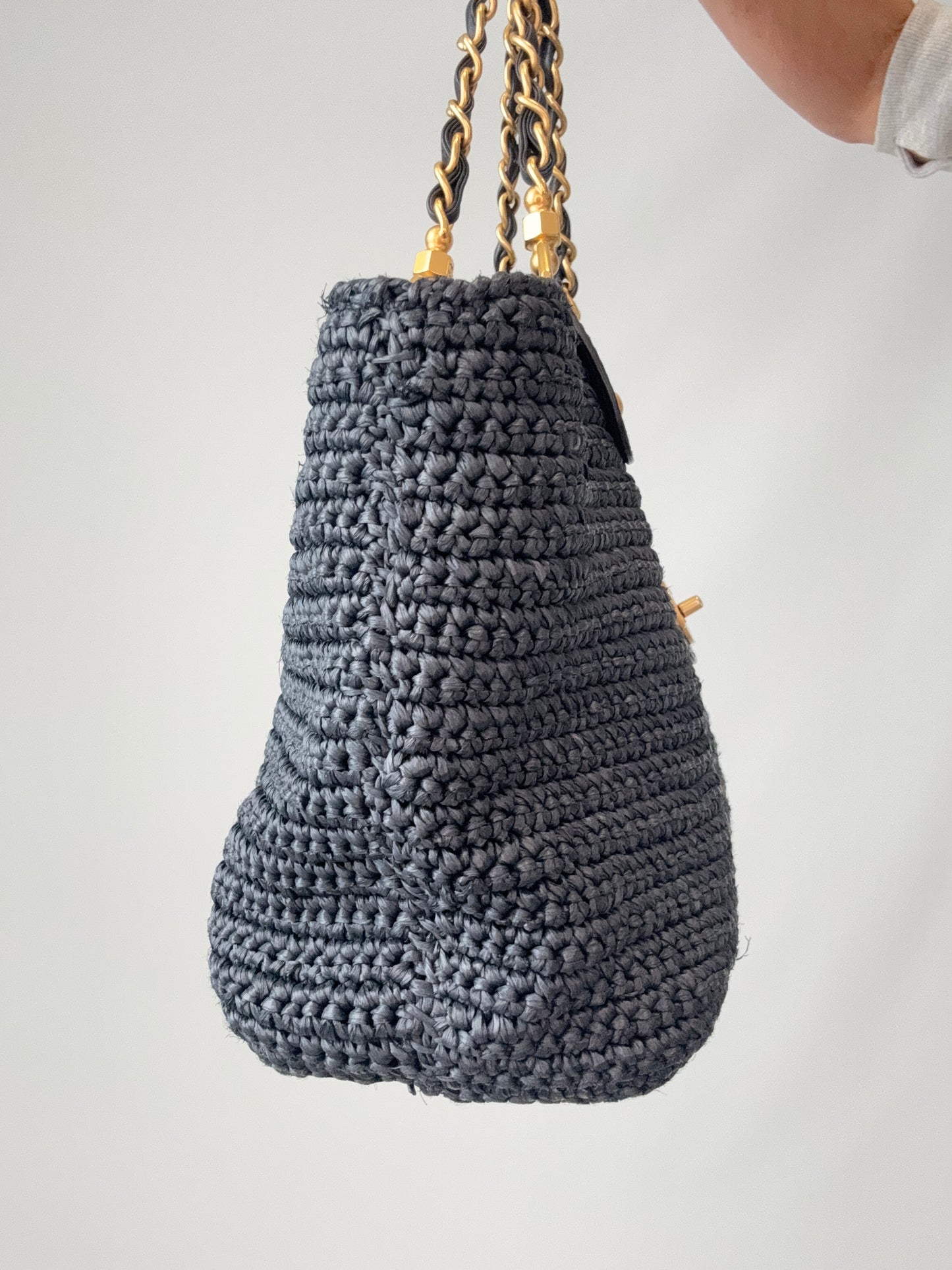 Chanel Woven Raffia Tote Bag- Black