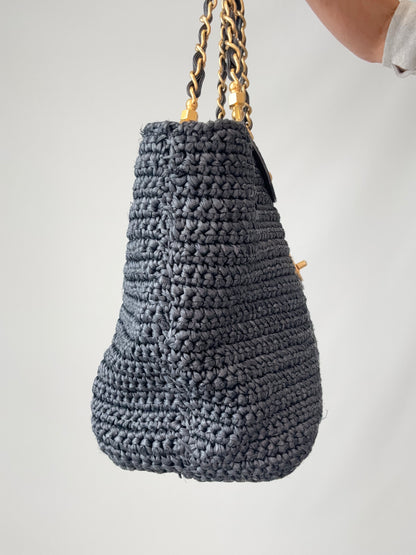 Chanel Woven Raffia Tote Bag- Black
