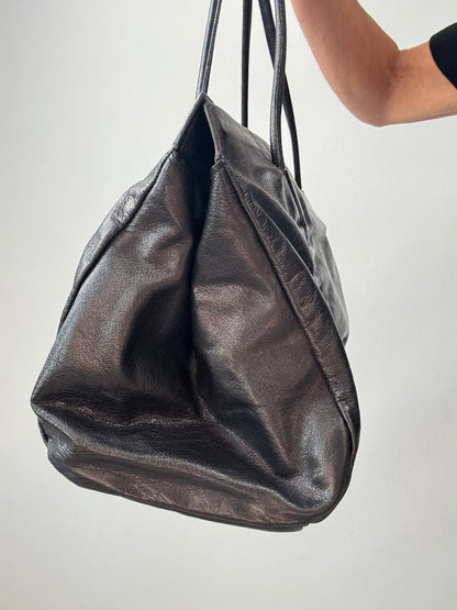 Miu Miu Black Leather East-West Ruched Tote