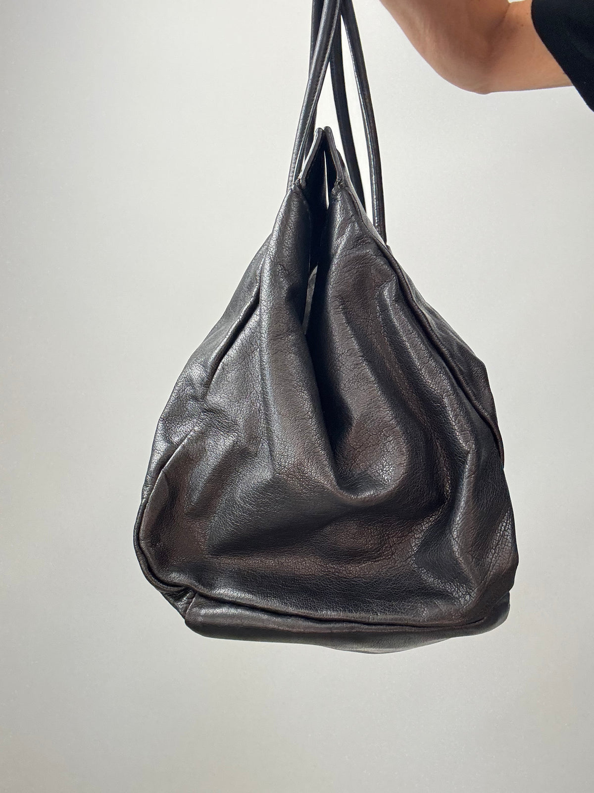 Miu Miu Black Leather East-West Ruched Tote