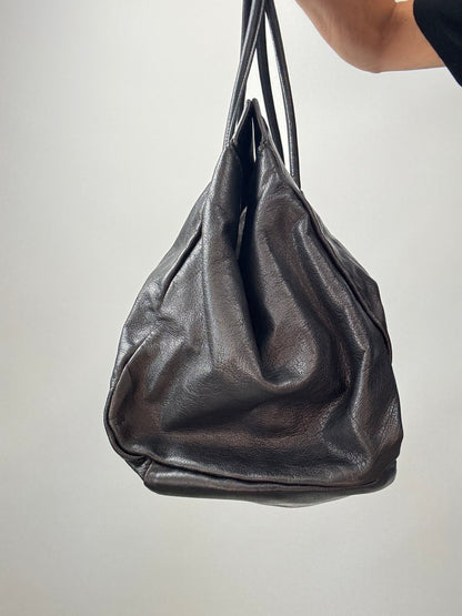 Miu Miu Black Leather East-West Ruched Tote