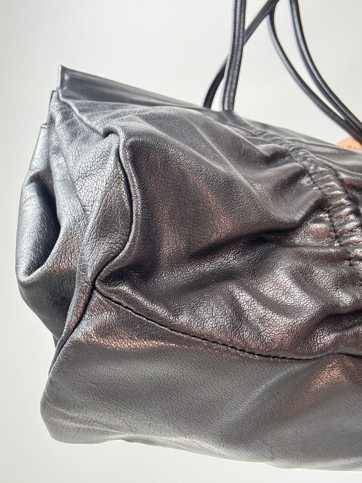 Miu Miu Black Leather East-West Ruched Tote