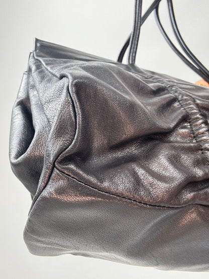 Miu Miu Black Leather East-West Ruched Tote