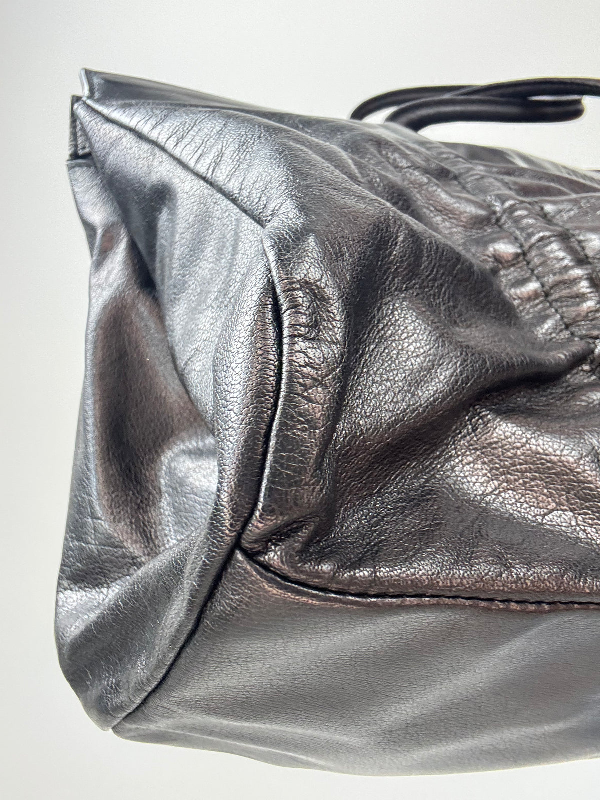 Miu Miu Black Leather East-West Ruched Tote