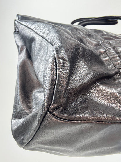 Miu Miu Black Leather East-West Ruched Tote