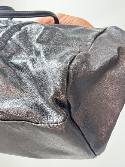Miu Miu Black Leather East-West Ruched Tote