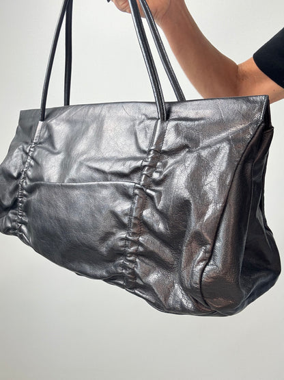 Miu Miu Black Leather East-West Ruched Tote