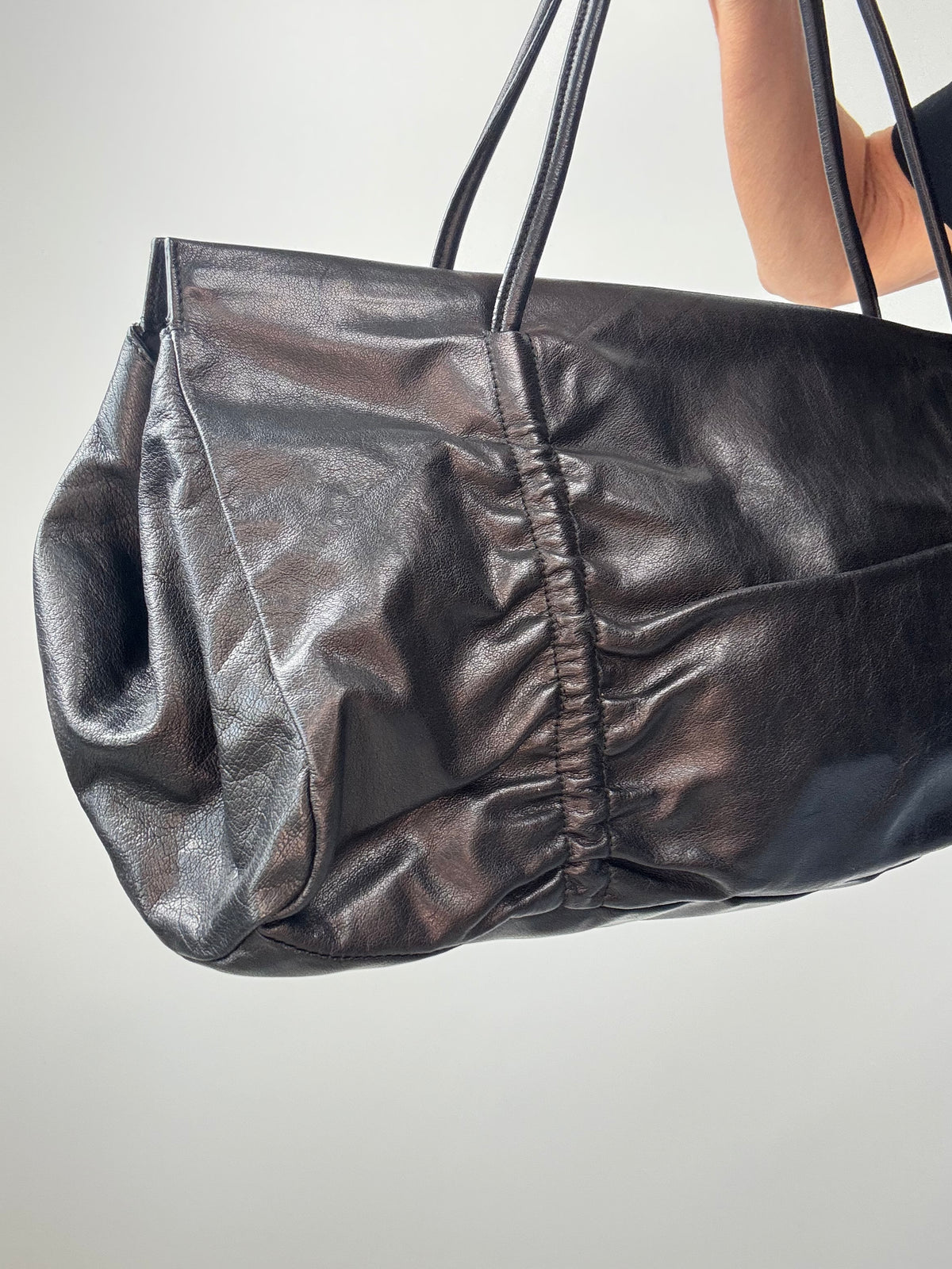 Miu Miu Black Leather East-West Ruched Tote