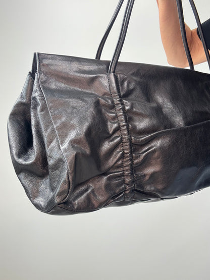 Miu Miu Black Leather East-West Ruched Tote
