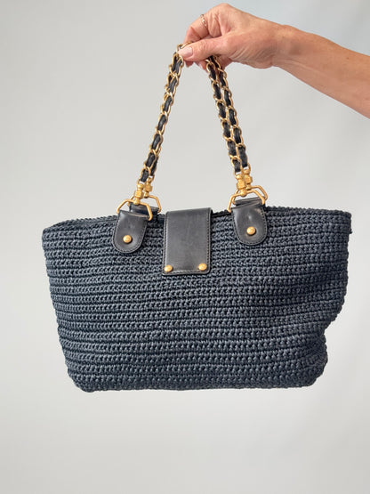 Chanel Woven Raffia Tote Bag- Black