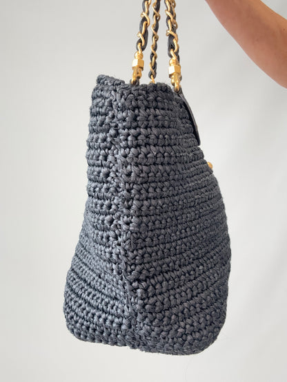 Chanel Woven Raffia Tote Bag- Black