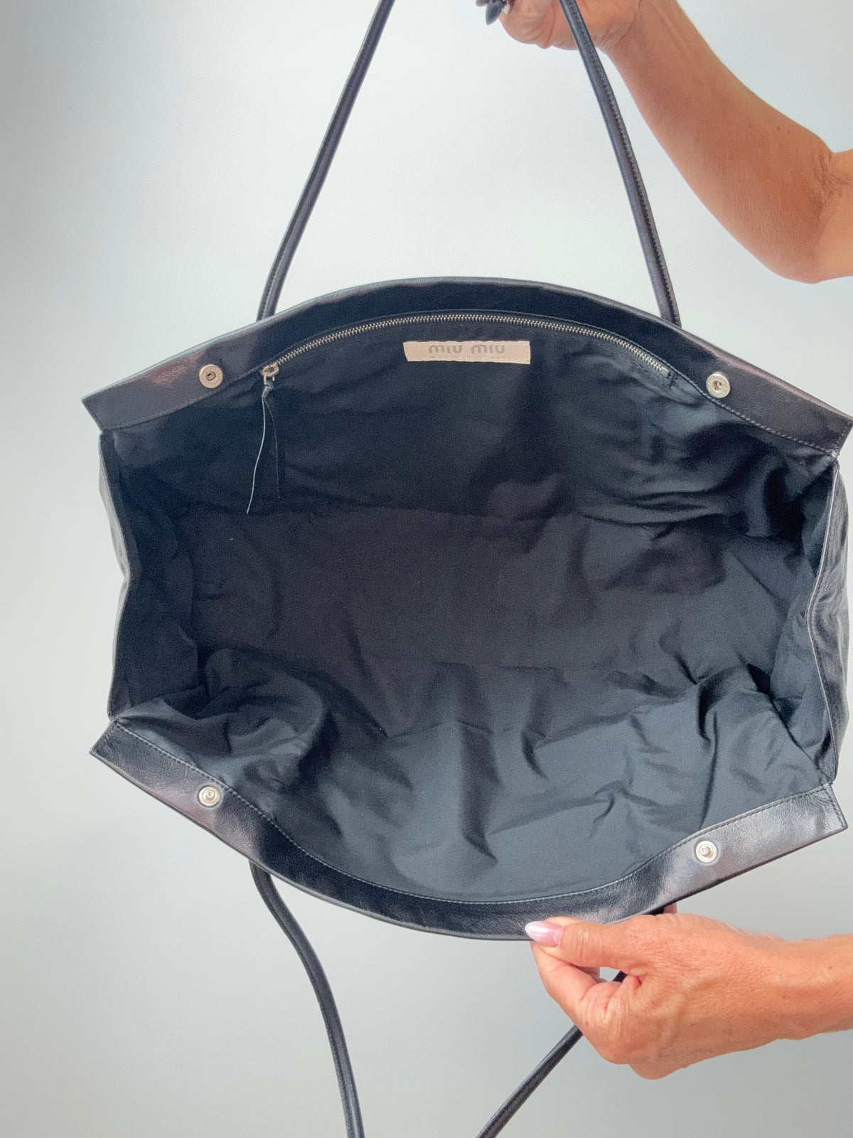 Miu Miu Black Leather East-West Ruched Tote