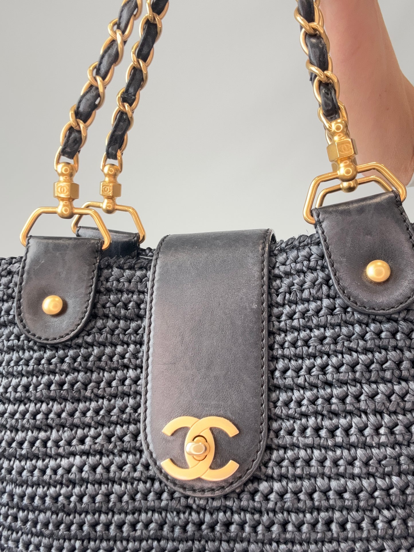 Chanel Woven Raffia Tote Bag- Black