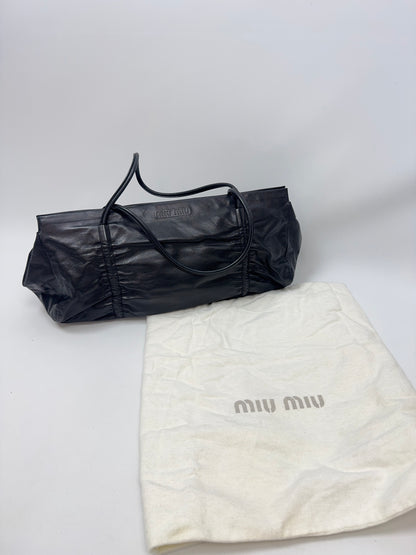 Miu Miu Black Leather East-West Ruched Tote