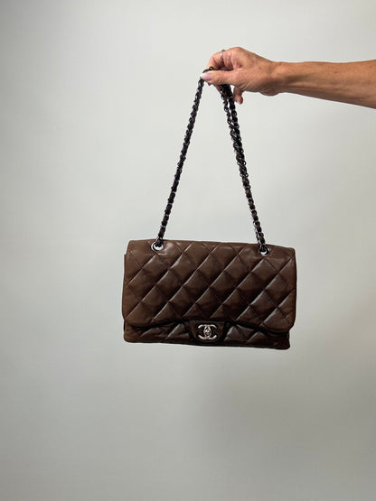Chanel Dark Brown Lambskin Large Flap Bag