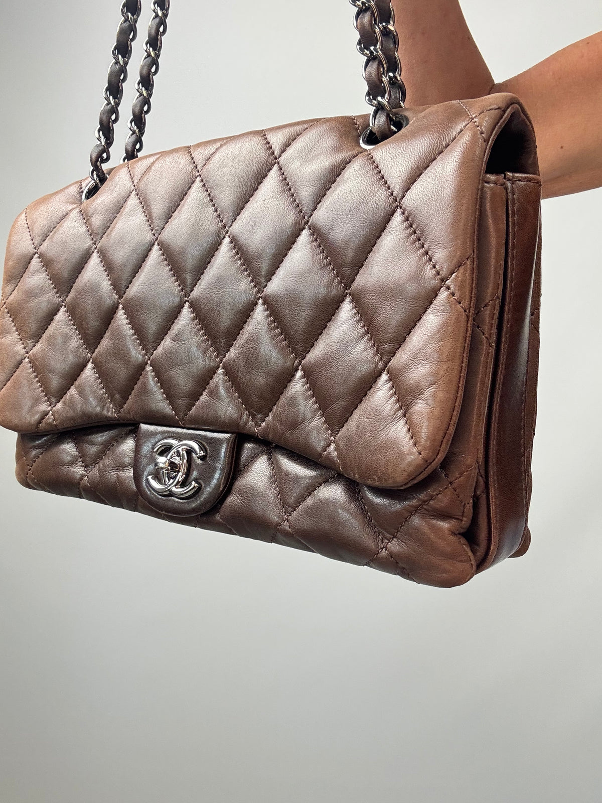 Chanel Dark Brown Lambskin Large Flap Bag