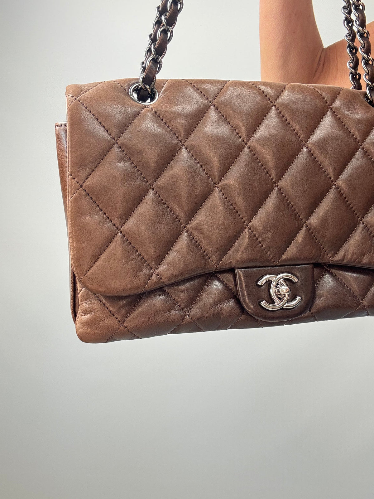 Chanel Dark Brown Lambskin Large Flap Bag