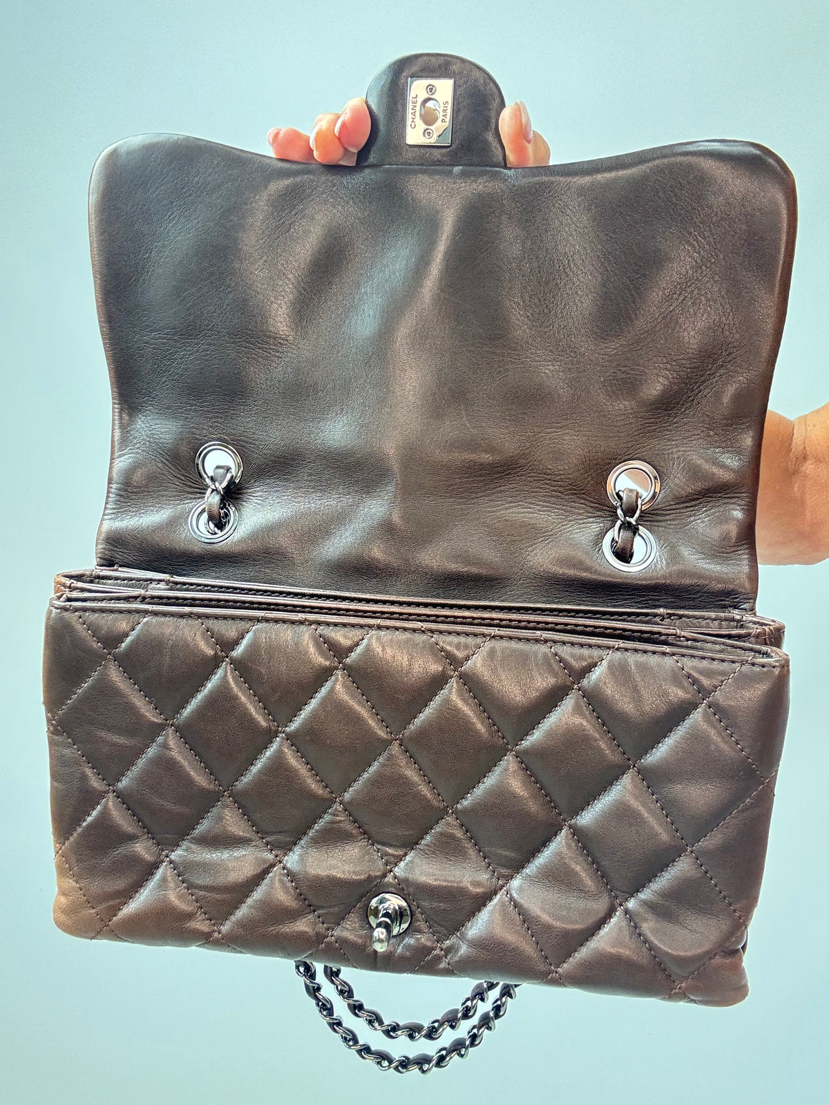 Chanel Dark Brown Lambskin Large Flap Bag