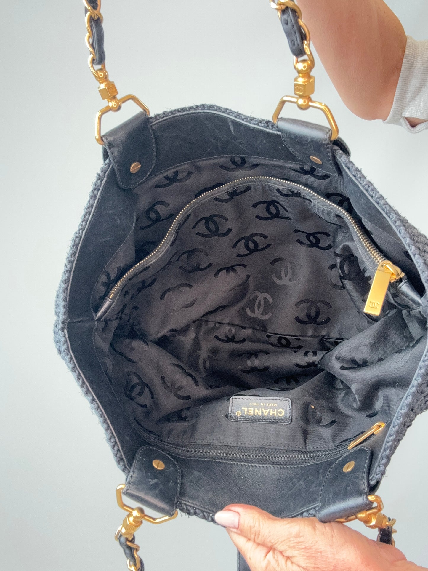 Chanel Woven Raffia Tote Bag- Black