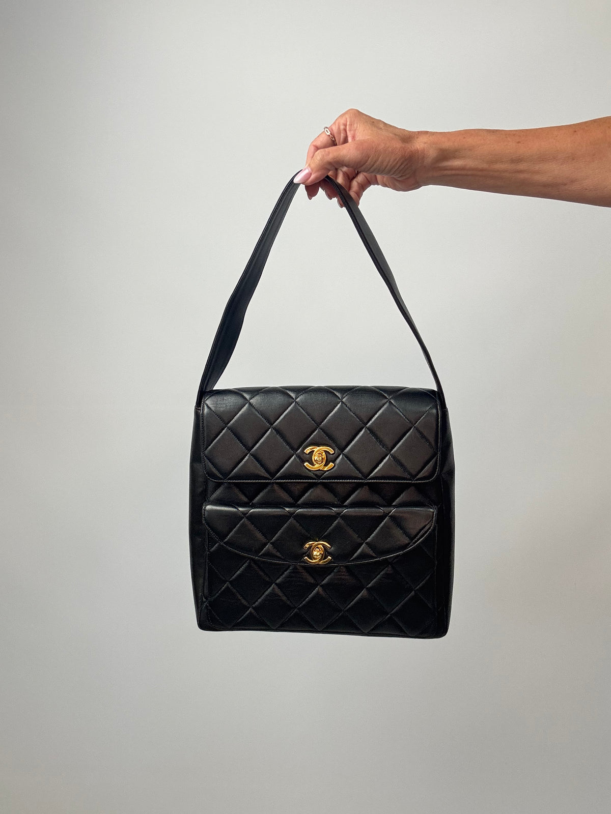 Chanel Vintage Double Turnlock Quilted Shoulder Bag