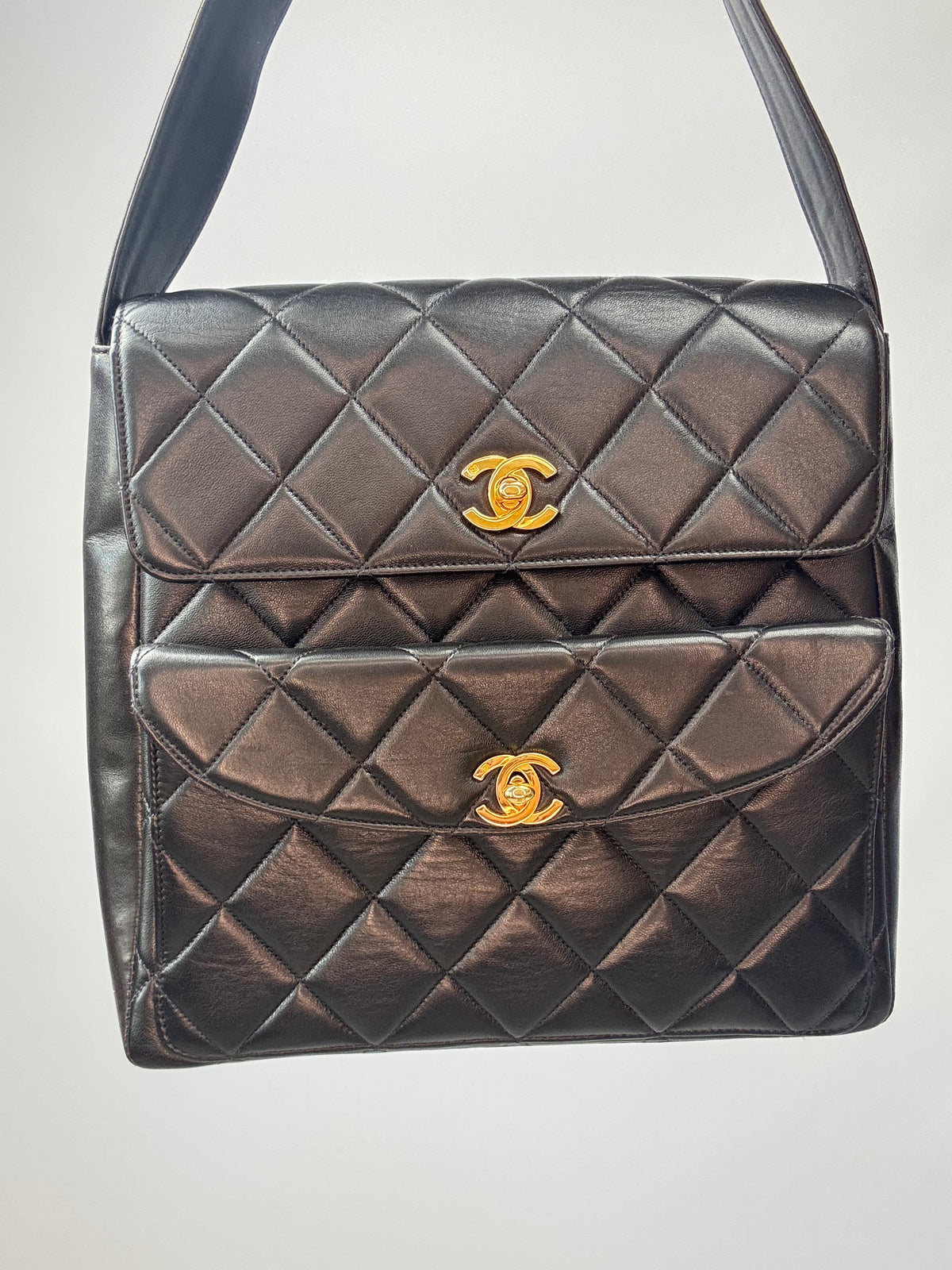 Chanel Vintage Double Turnlock Quilted Shoulder Bag