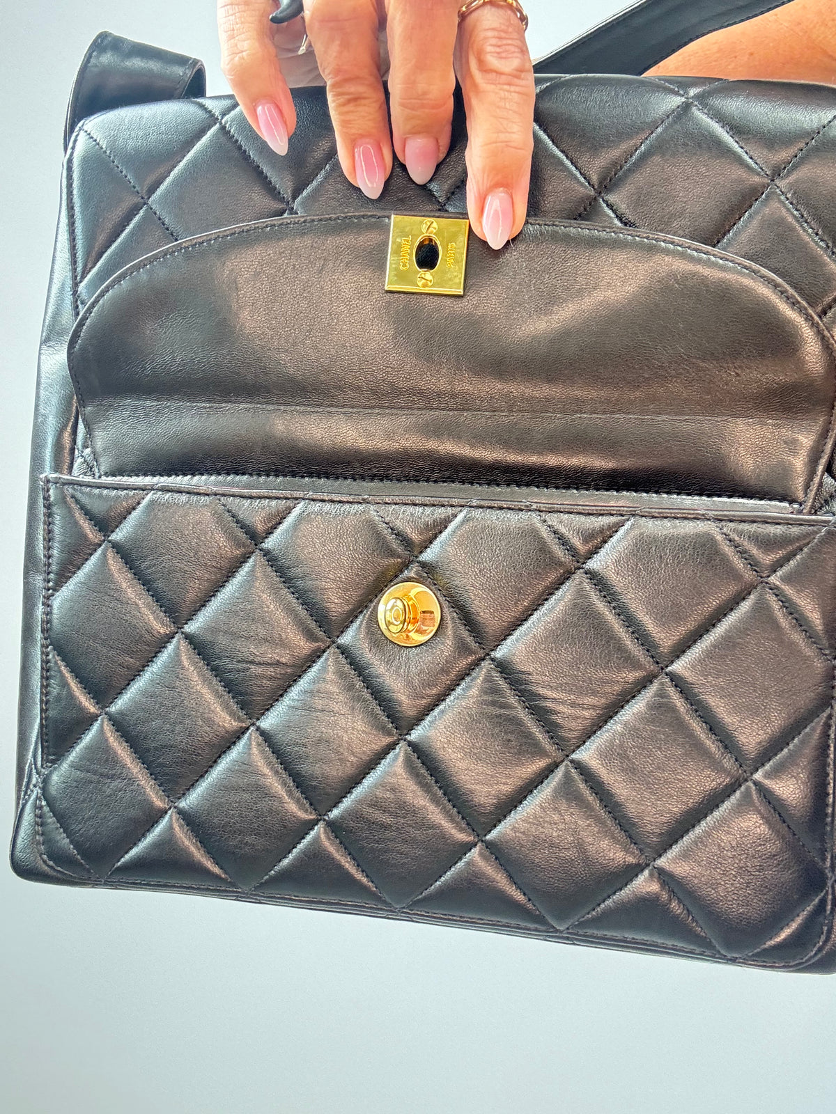 Chanel Vintage Double Turnlock Quilted Shoulder Bag