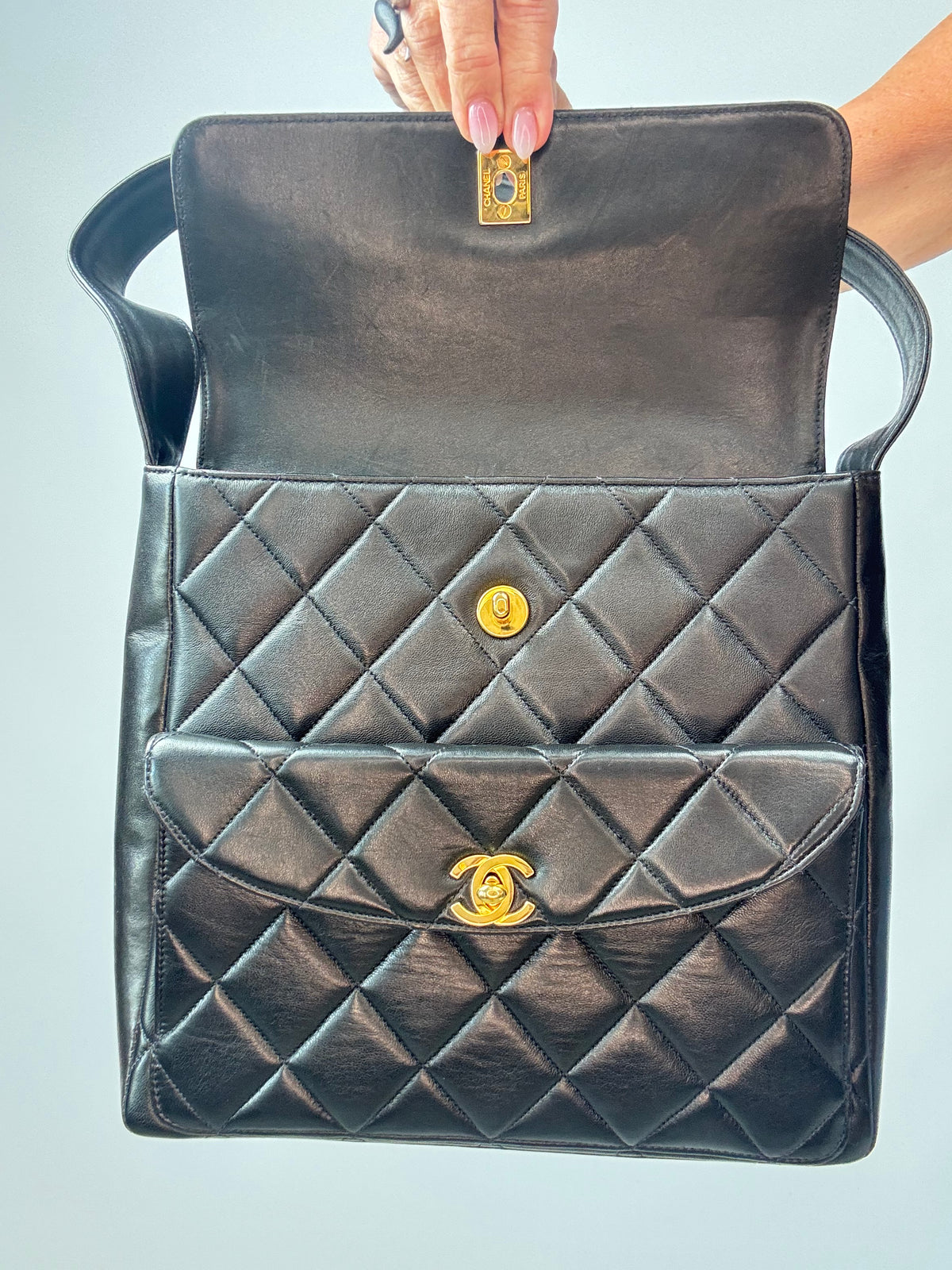 Chanel Vintage Double Turnlock Quilted Shoulder Bag