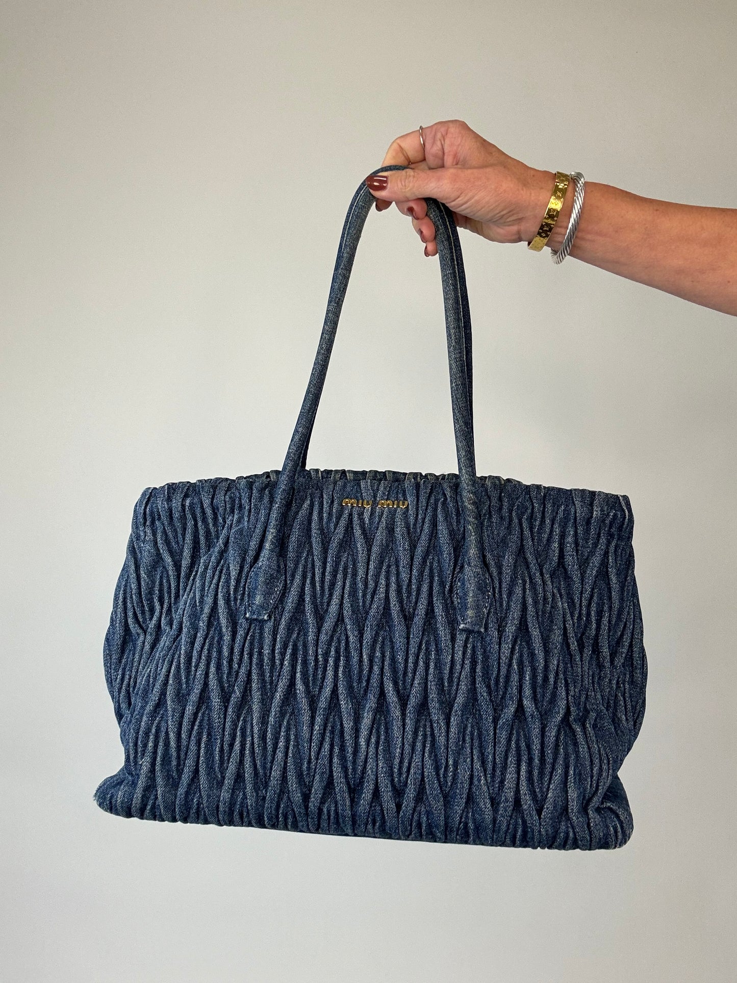 Matelasse denim tote bag