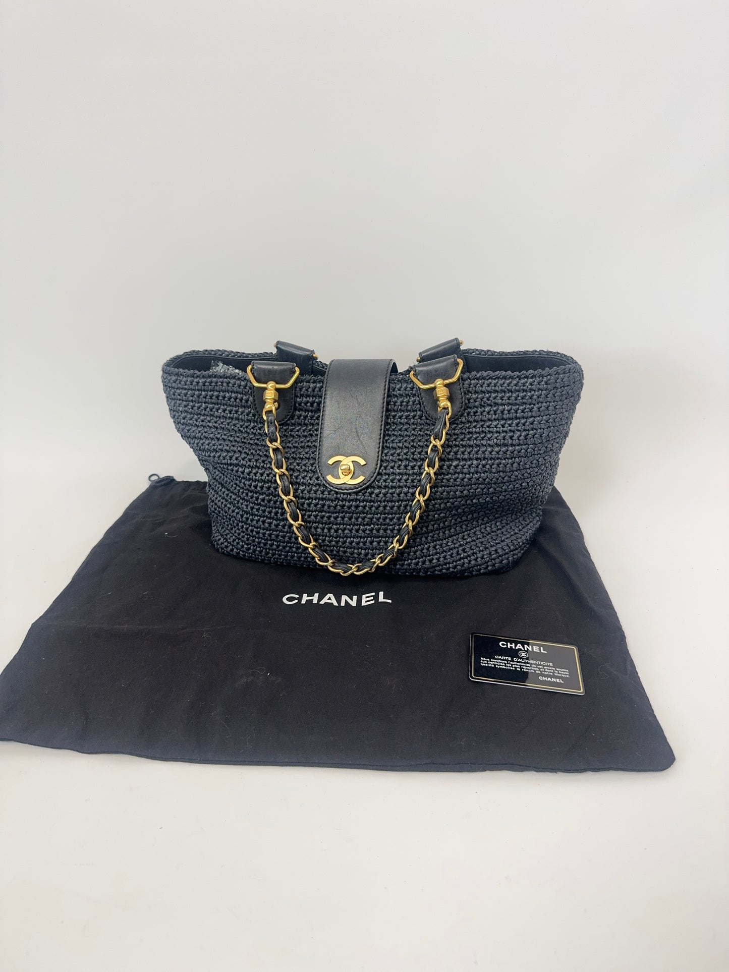Chanel Woven Raffia Tote Bag- Black