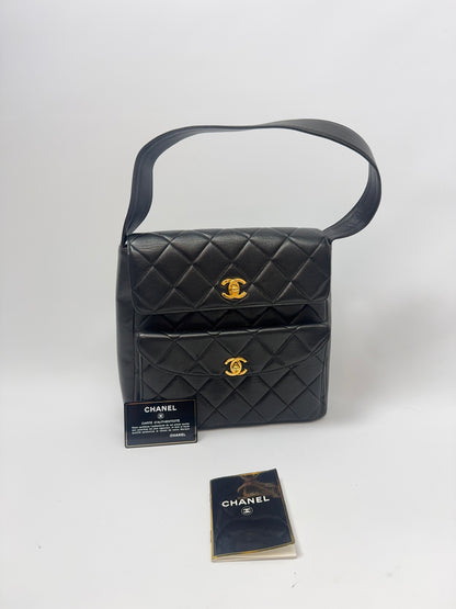 Chanel Vintage Double Turnlock Quilted Shoulder Bag