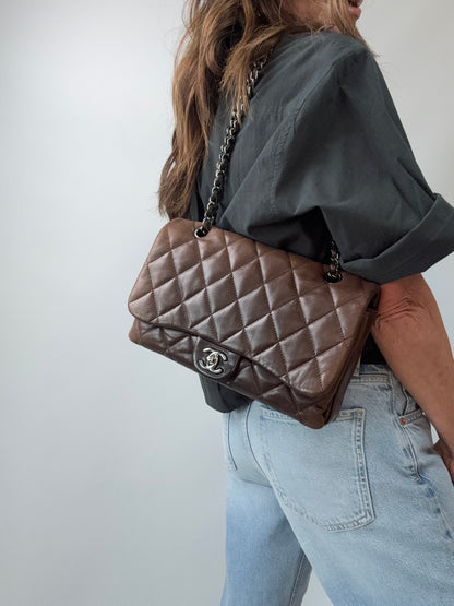 Chanel Dark Brown Lambskin Large Flap Bag