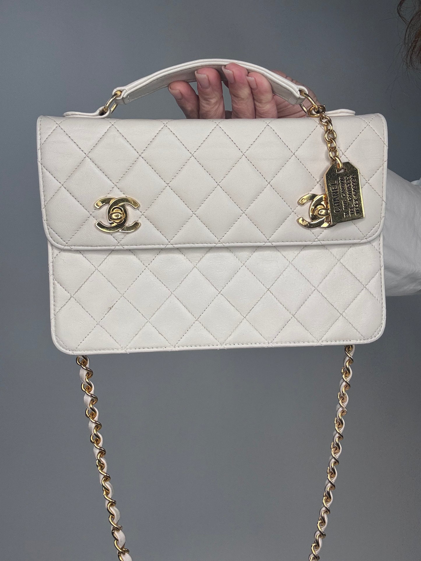 Chanel Double Turn Lock Brief case Bag White