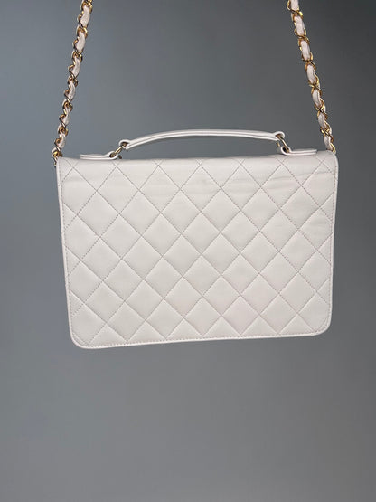 Chanel Double Turn Lock Brief case Bag White
