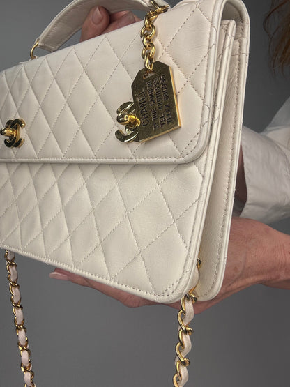 Chanel Double Turn Lock Brief case Bag White