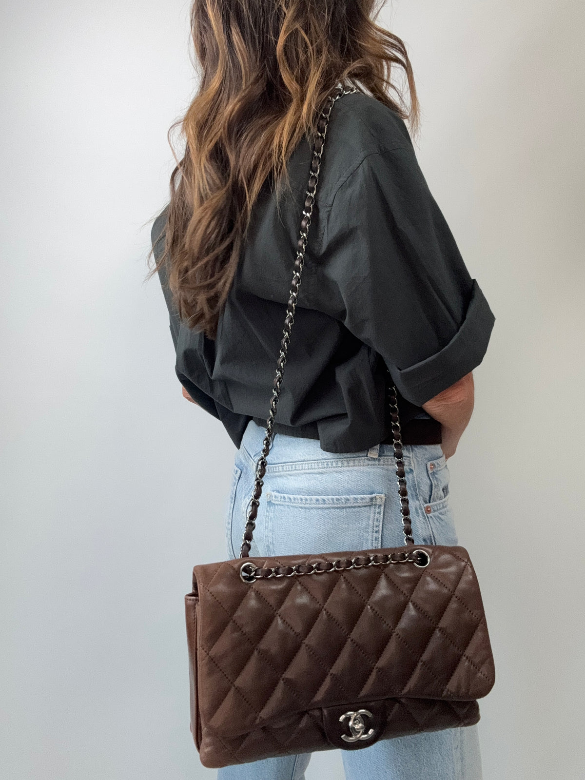 Chanel Dark Brown Lambskin Large Flap Bag