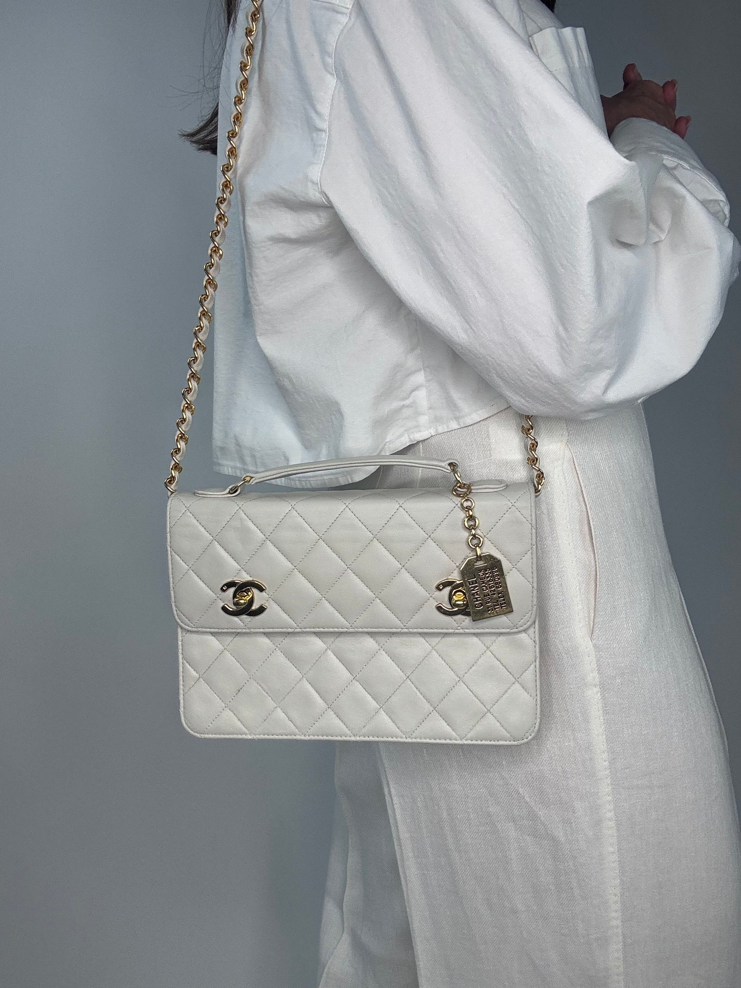 Chanel Double Turn Lock Brief case Bag White