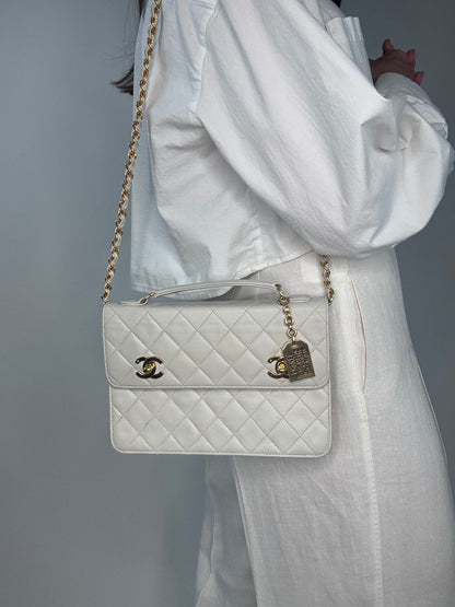 Chanel Double Turn Lock Brief case Bag White