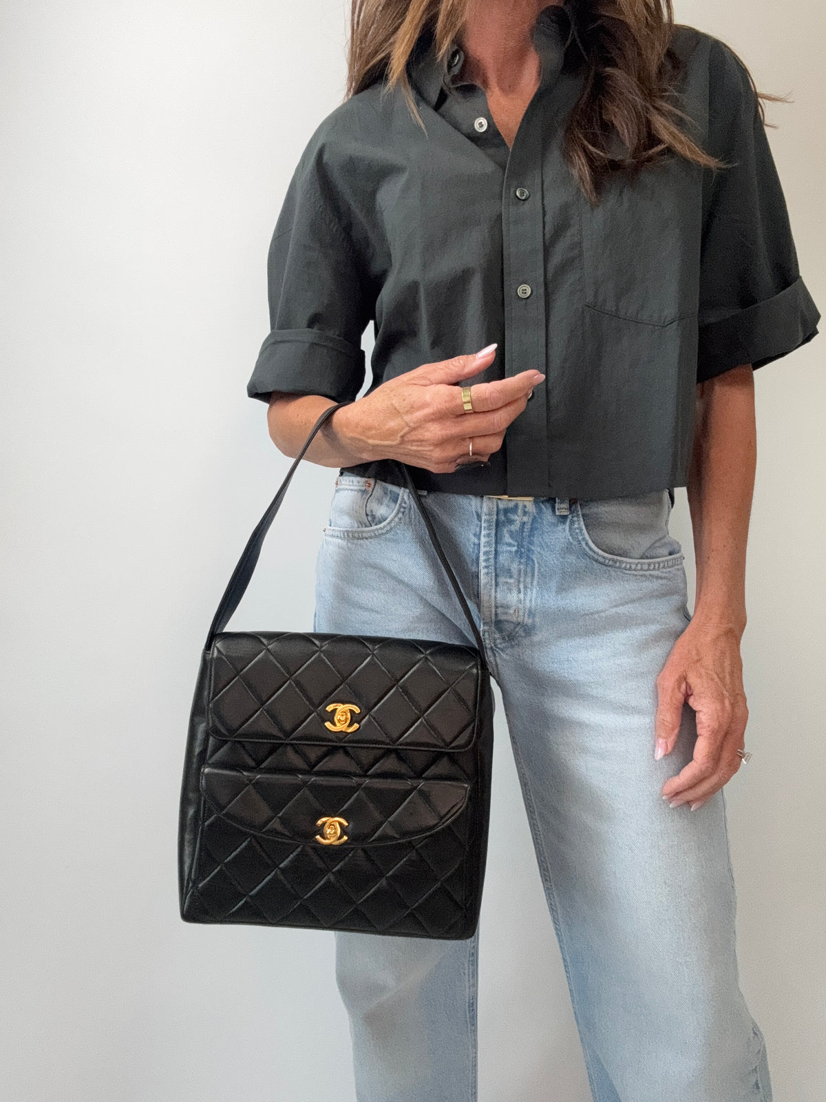 Chanel Vintage Double Turnlock Quilted Shoulder Bag