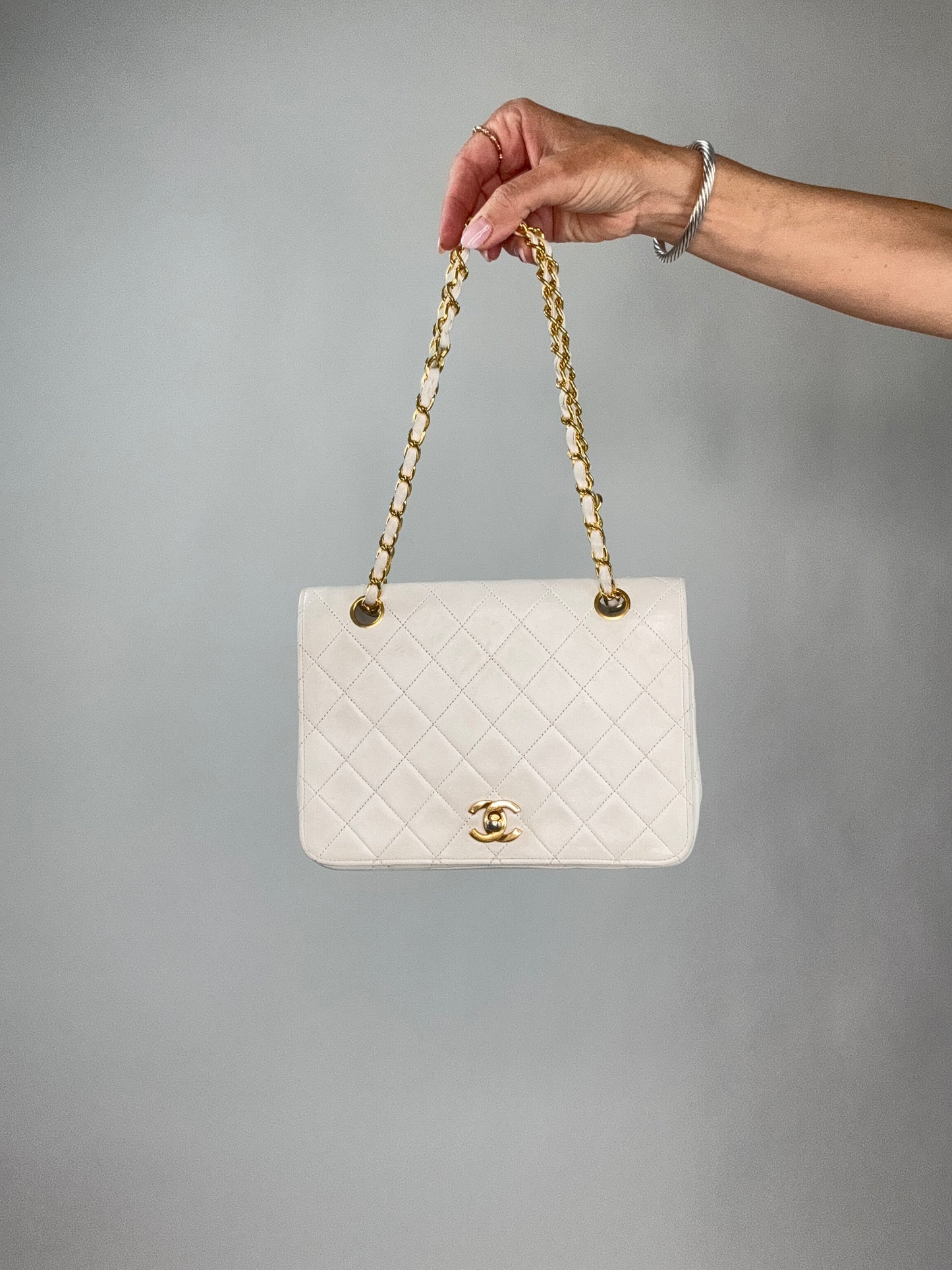 Chanel CC Matelasse Single Flap White