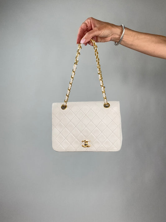 Chanel CC Matelasse Single Flap White