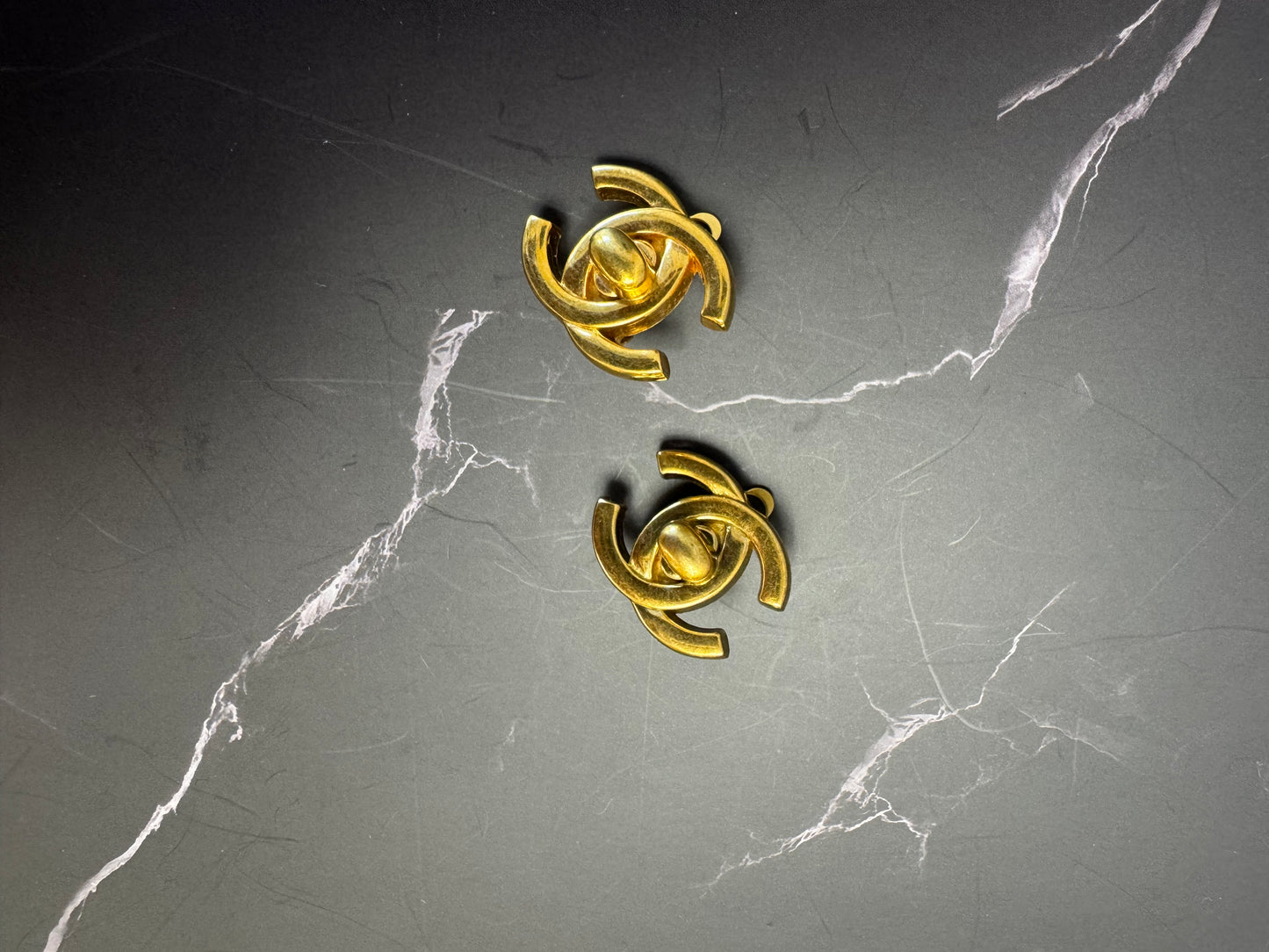 Chanel Vintage Turn Lock Earrings-Gold