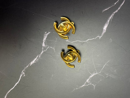 Chanel Vintage Turn Lock Earrings-Gold