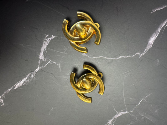 Chanel Vintage Turn Lock Earrings-Gold