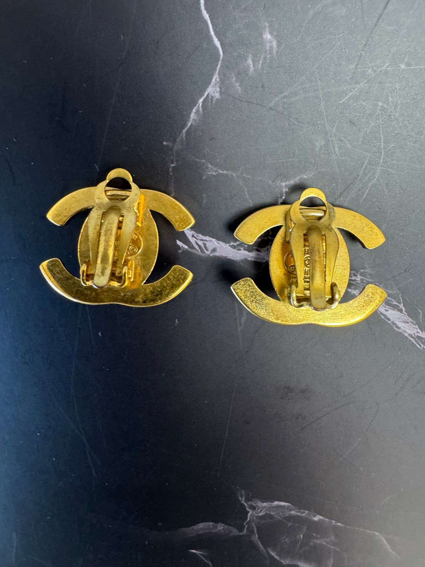 Chanel Vintage Turn Lock Earrings-Gold